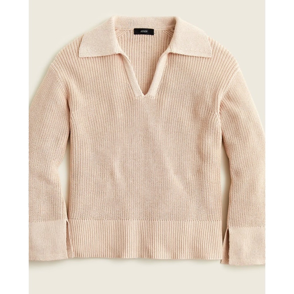 J.Crew Relaxed Collared Sweater Pale Petal Women's L Fisherman Relaxed Fit